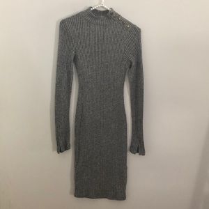 H&M Bodycon Dress Gray Shoulder Button Size Small